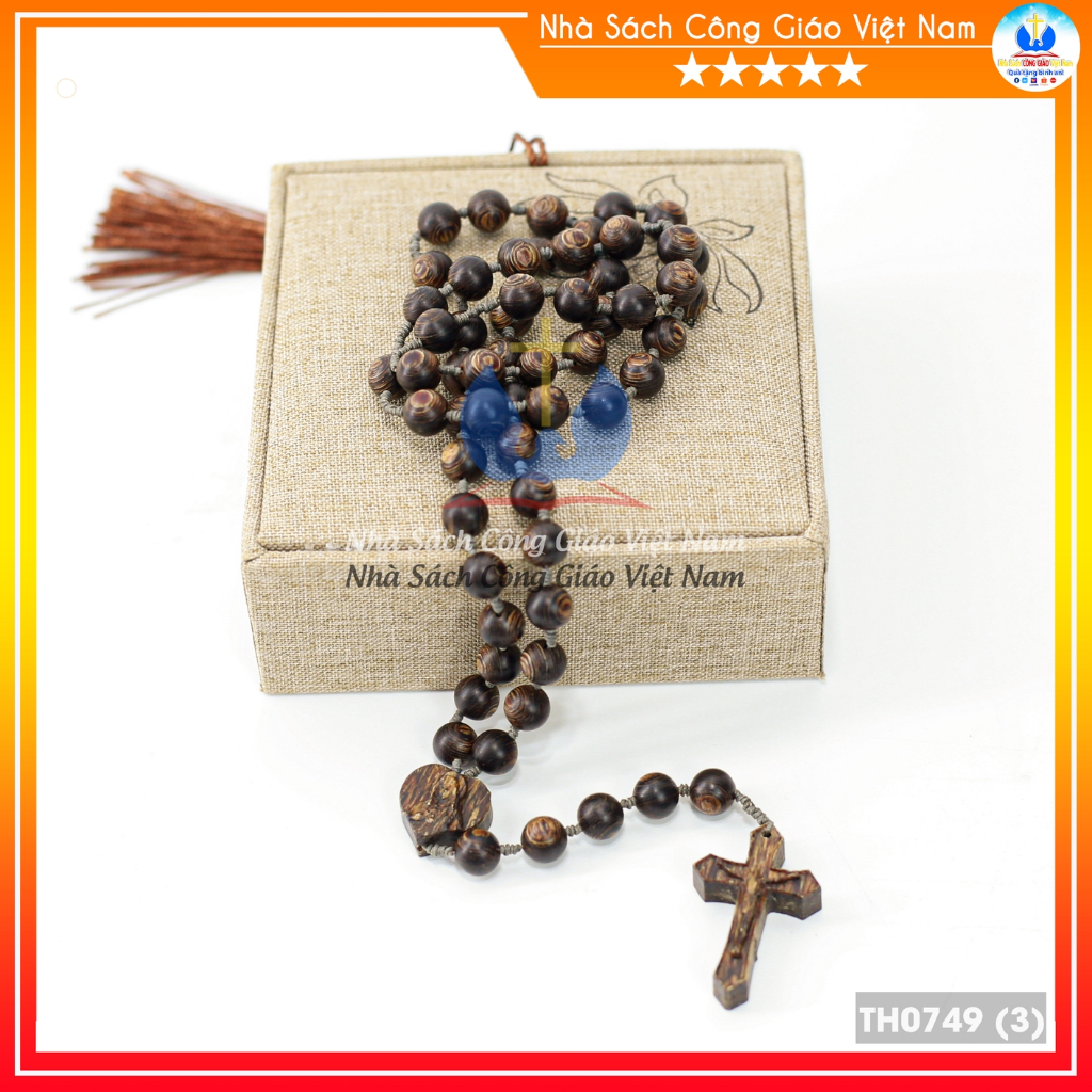 Chuôi Mân Côi 50 trầm hương 6ly TH0749- Tràng hạt gỗ trầm sánh chìm - Quà tặng Công Giáo_thumbnail_6