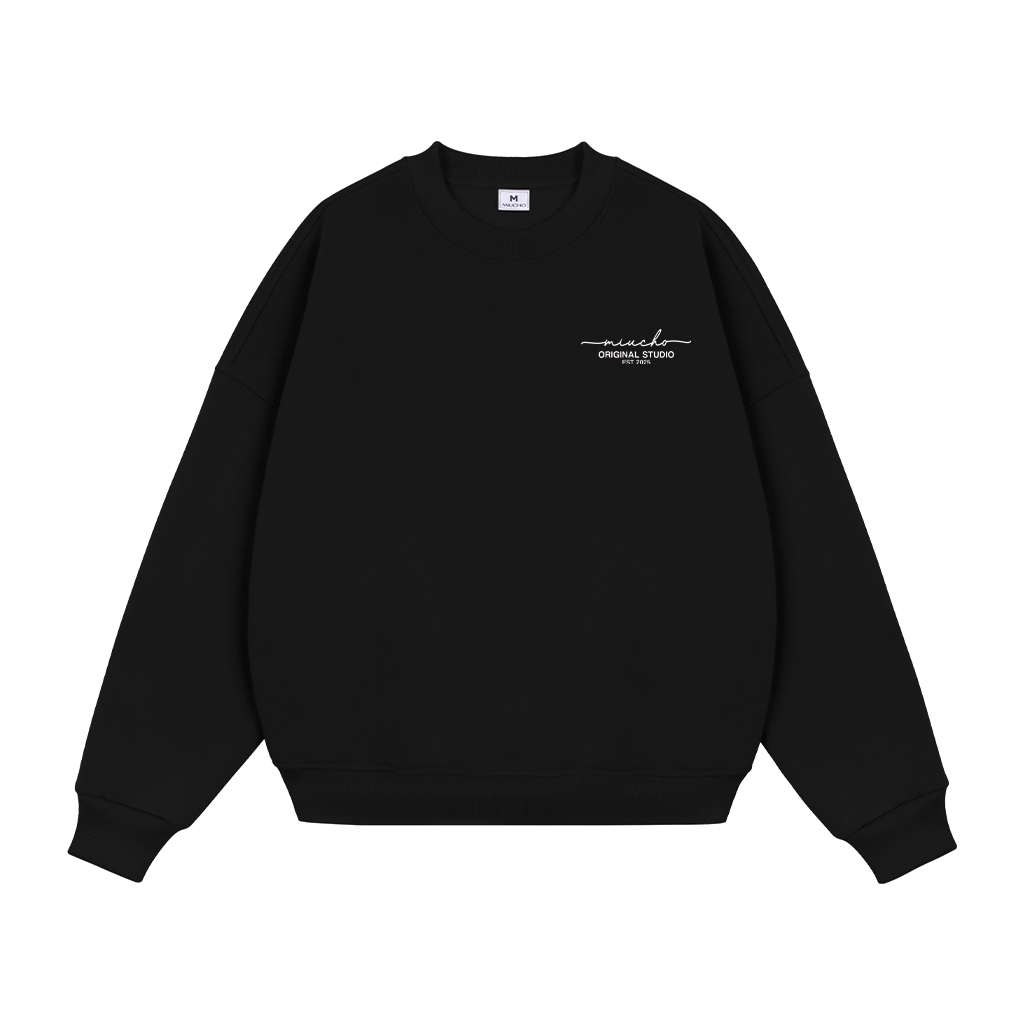 Áo sweater nữ form boxy 1902 Miucho cổ tròn vải nỉ bông 350 GSM in basic_thumbnail_7