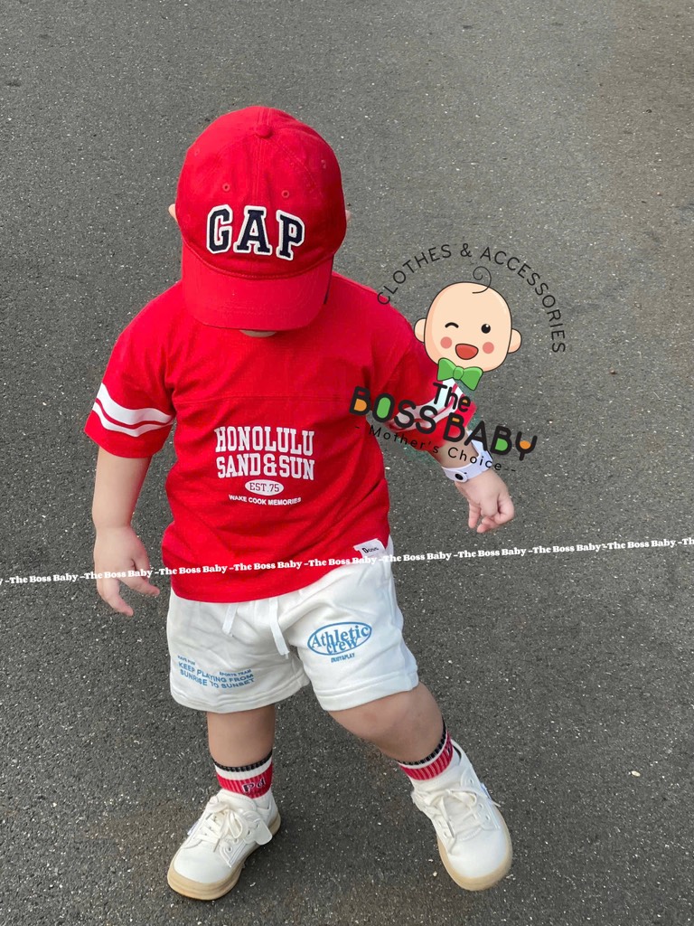 Set bộ cotton đỏ viền kẻ tay