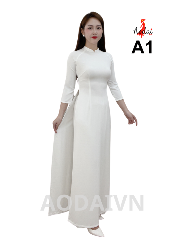 HS1 Áo dài học sinh cổ cao 2cm tay lỡ màu trắng sứ lụa Mỹ