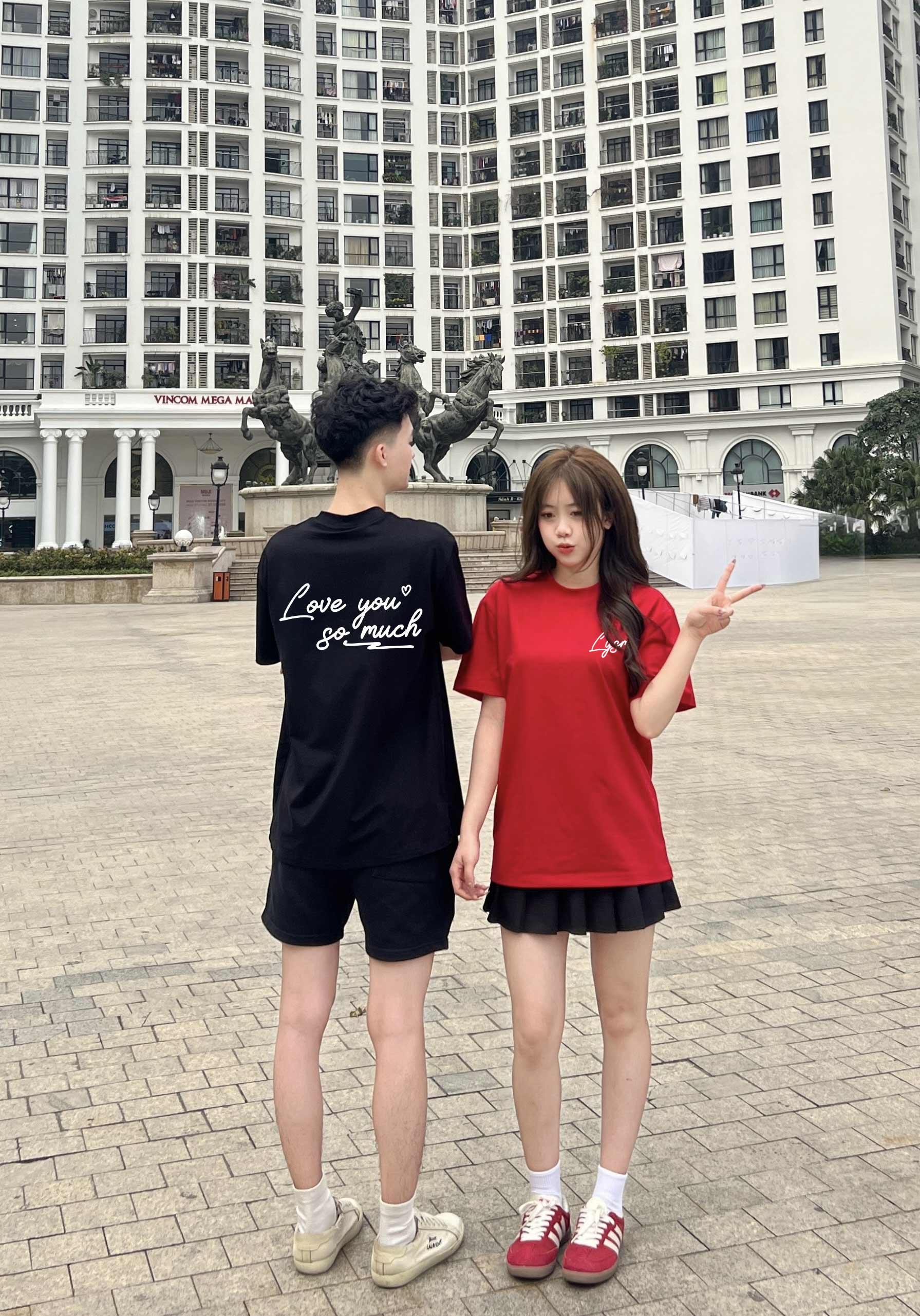 Áo thun cặp nam nữ LOVE YOU form rộng 1973 Miucho cổ tròn vải cotton 4c 220gsm thoáng mát in basic_thumbnail_5