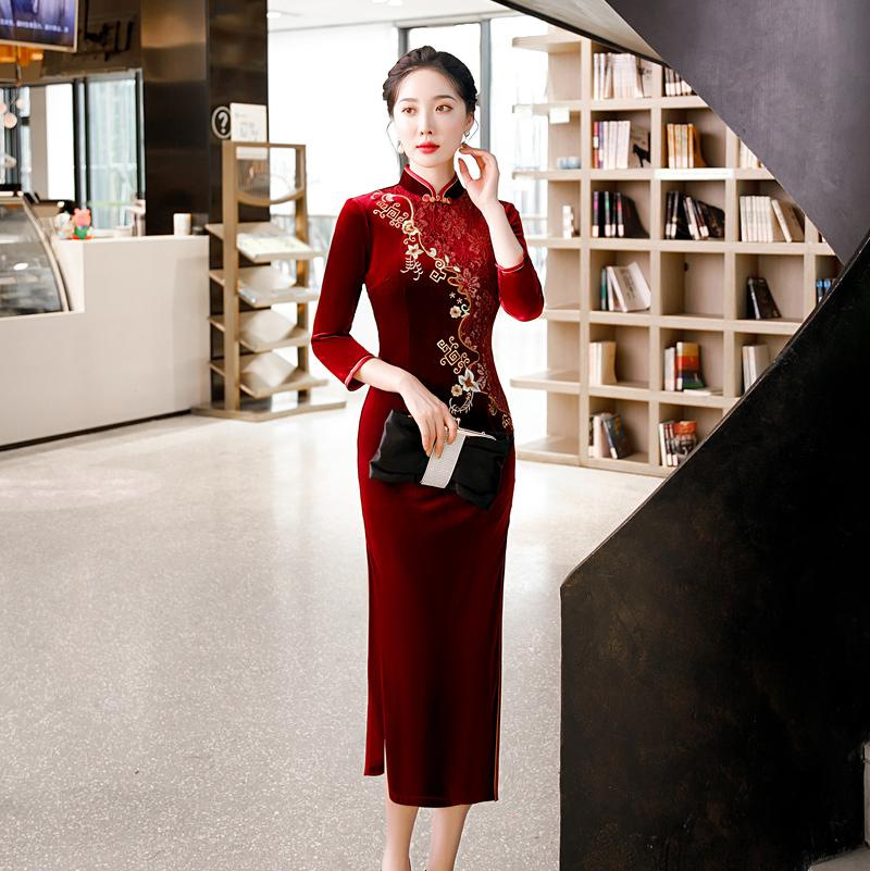 [MS000030] ✨ Đầm Qipao Thêu Hoa Sang Trọng Cho Cô Dâu Mẹ Chồng