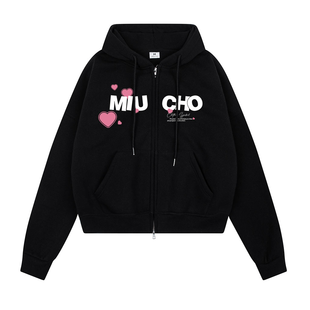 Áo hoodie zip local brand form boxy HXD1565 Miucho vải nỉ bông dày dặn khóa kéo mũ rộng in mix_thumbnail_3