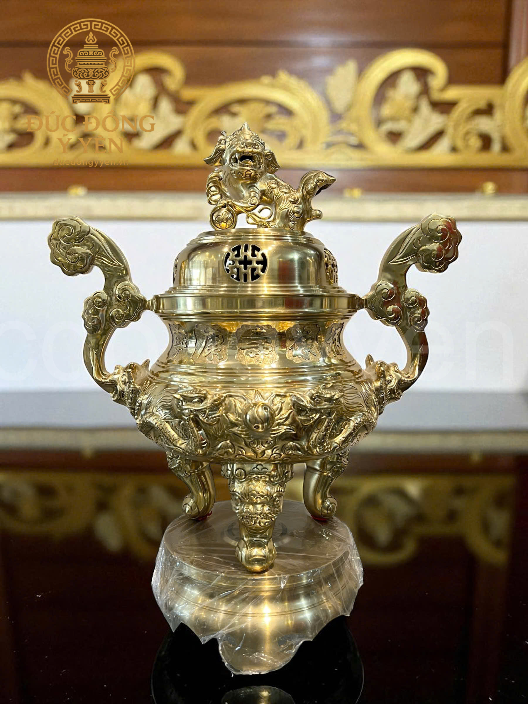 Bộ đỉnh thờ tam sự đỉnh hạc hoa văn rồng nổi đúc đồng cát tút _thumbnail_1