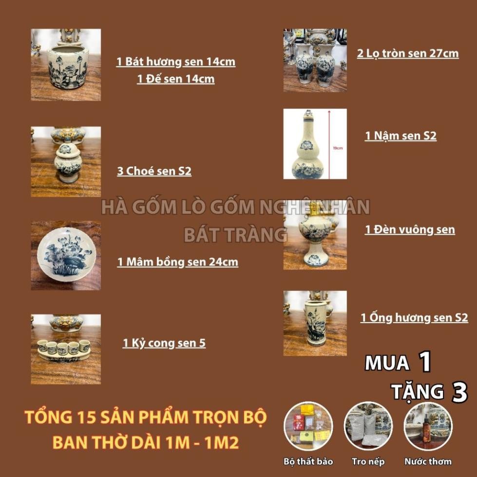 HG071 Đồ Thờ Cúng Bộ 15 món ban thờ 1M - 1M2 men rạn trơn nghệ nhân Bát Tràng chế tác TẶNG Thất Bảo, Tro Nếp_thumbnail_1