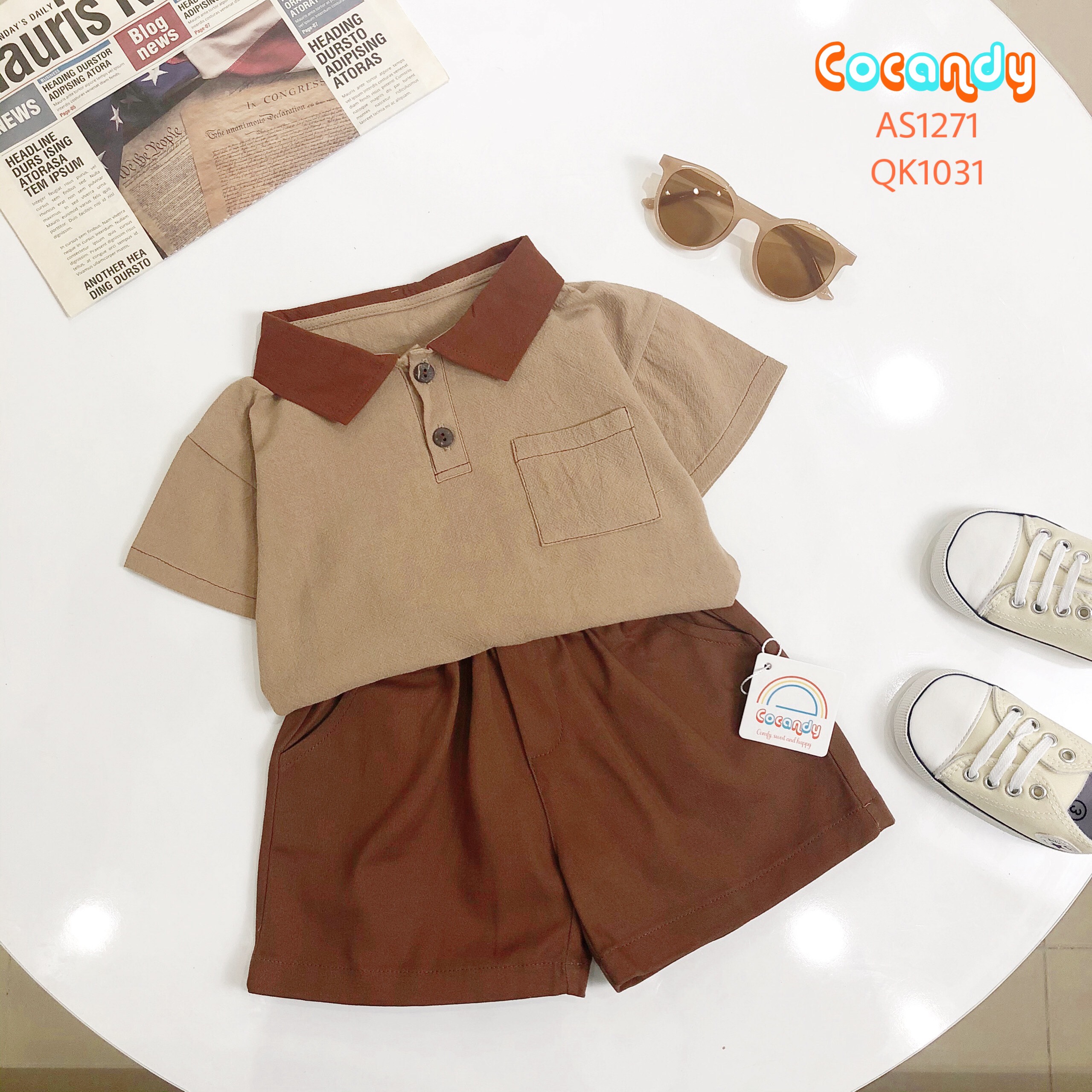 Áo cộc NÂU cổ Đỏ túi ngực_thumbnail_3