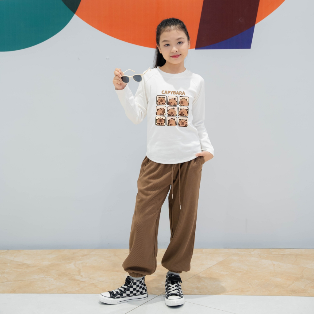 Đồ bộ dài tay bé gái chất liệu Thun Borip in hình BST Capybara - Loza Kids BA001_thumbnail_4