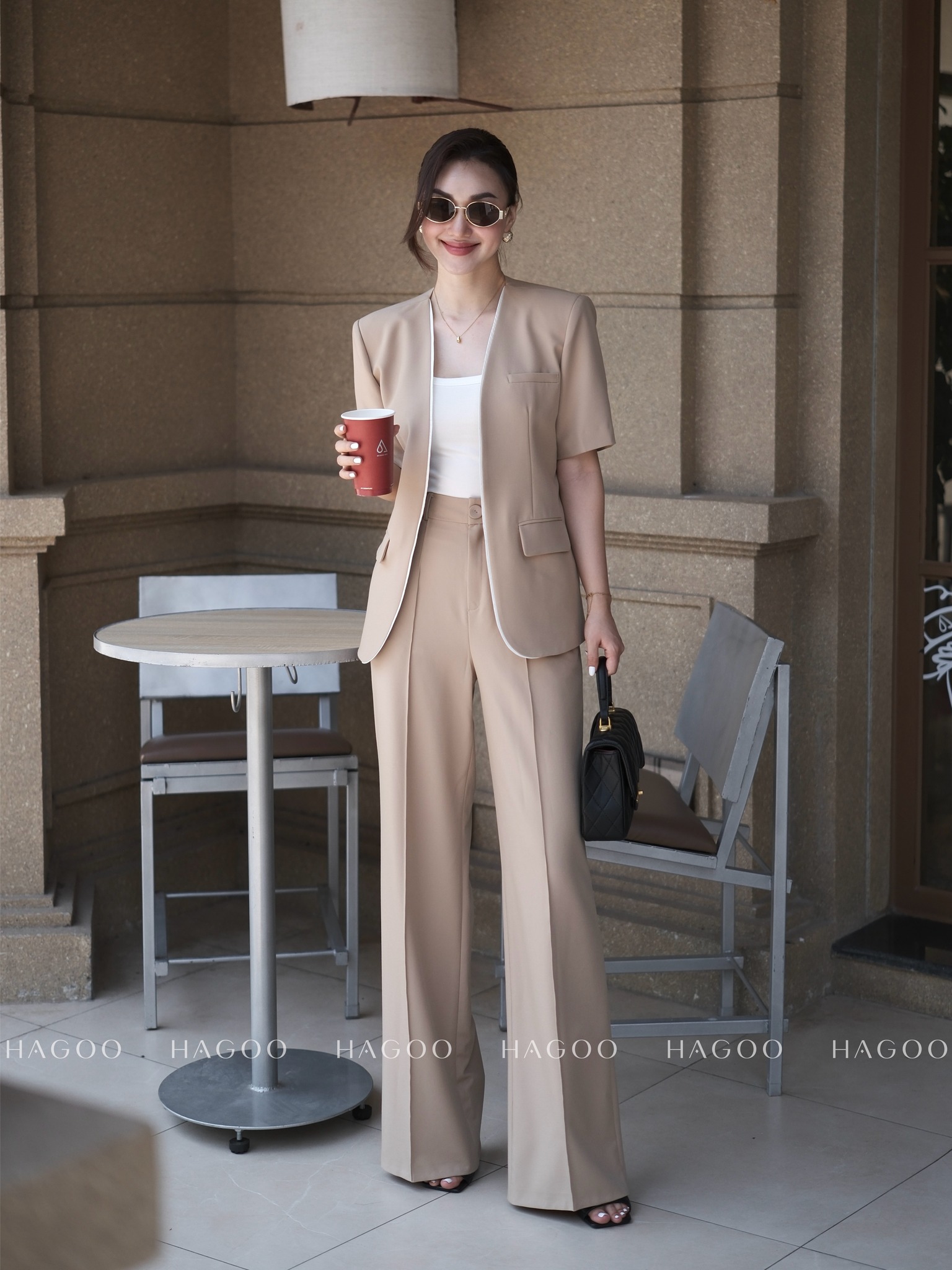 Set áo vest cộc tay và quần suông HAGOO_thumbnail_4