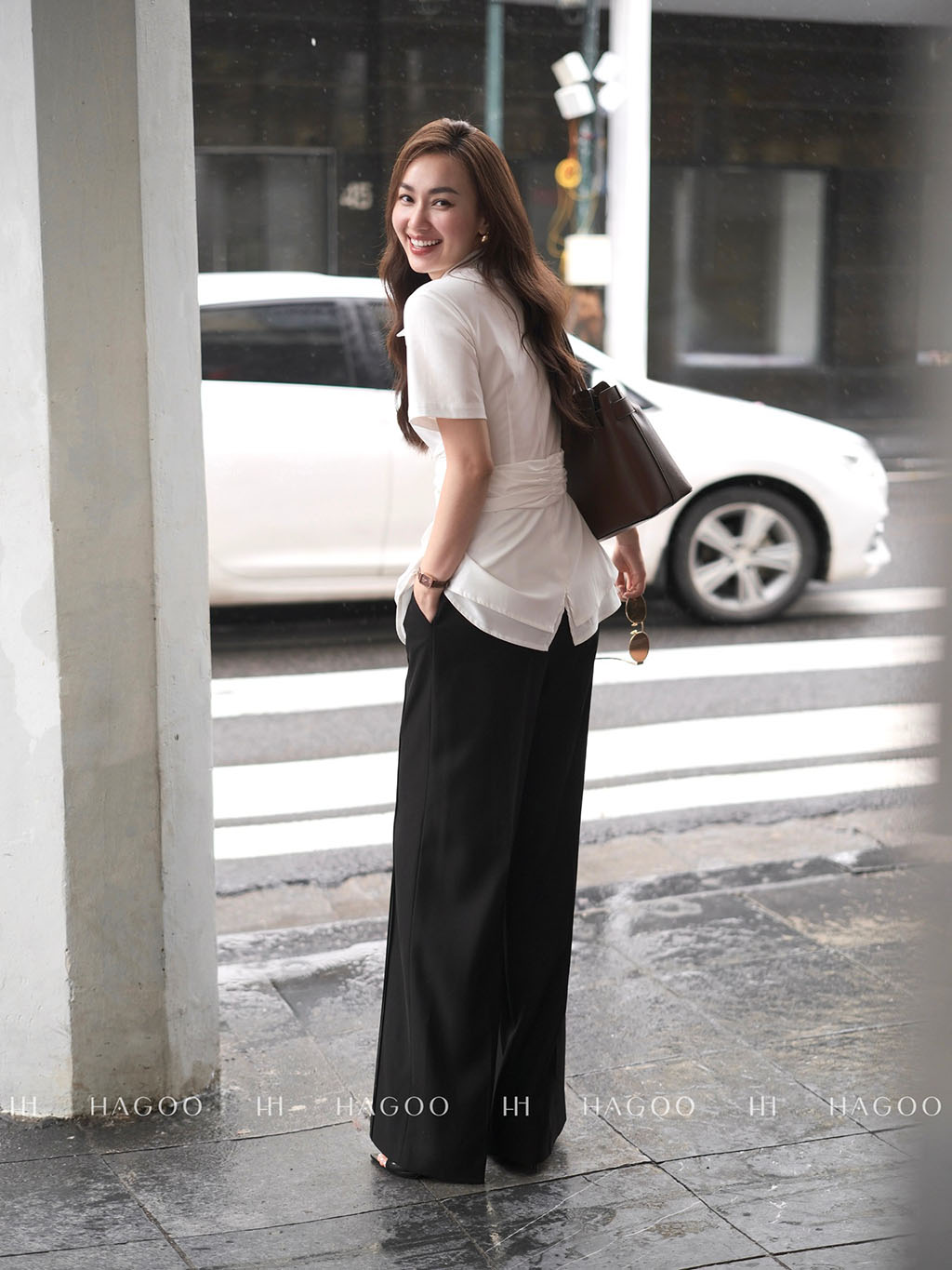 Áo sơ mi nhún eo hai vạt HAGOO_thumbnail_5