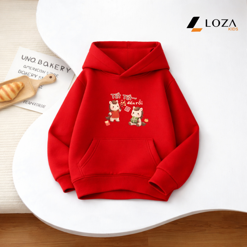 [BST Tết 2026] Áo nỉ hoodie cho bé in chữ " Tết Tết đến rồi " -  Loza Kids HN3520 HN3520
