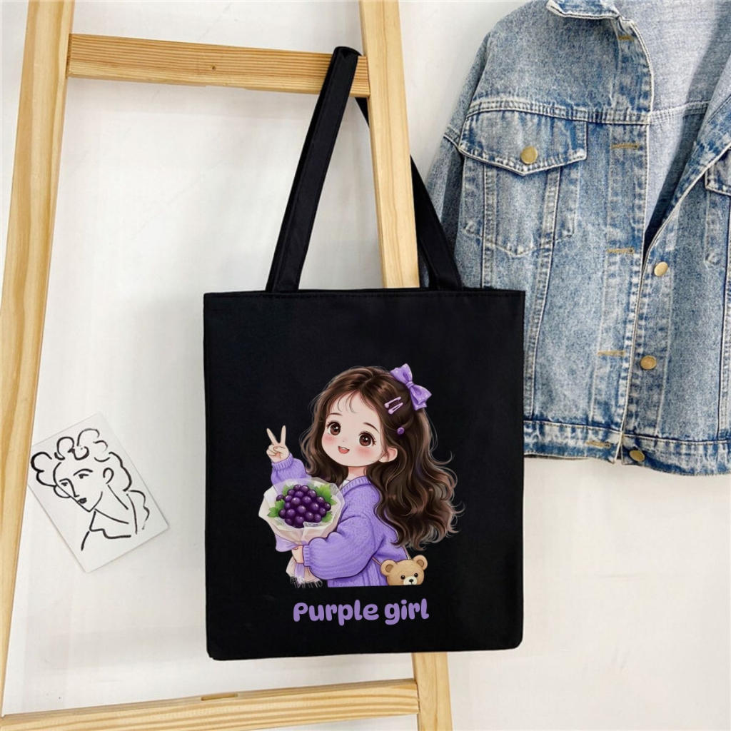 Túi tote in hình Cô gái - Túi vải canvas kích thước 33x37cm đựng vừa A4  và laptop - TOTE23_thumbnail_11