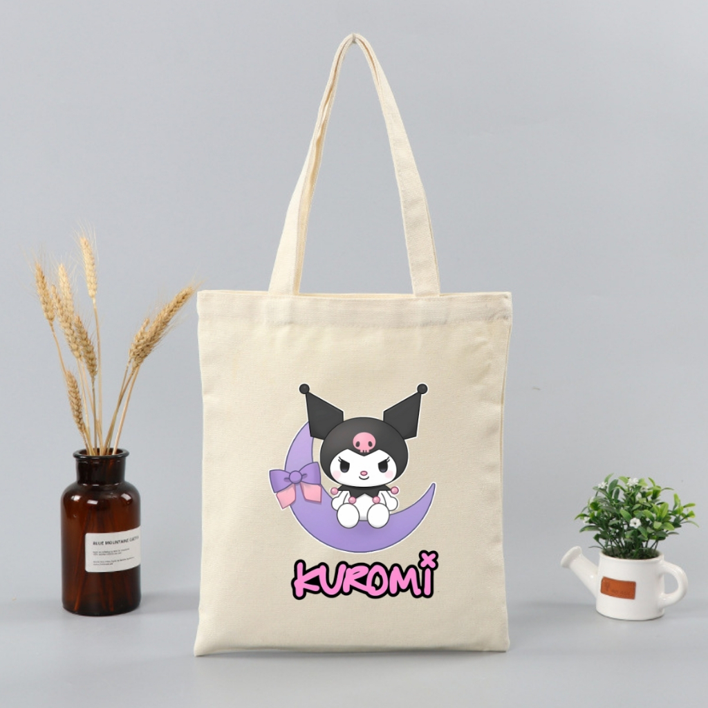 Túi tote vải canvas in hình Kuromi, Totoro, Labubu có khóa kéo, ngăn phụ - 𝐖𝐞 𝐓𝐞𝐞 TOTE07_thumbnail_2