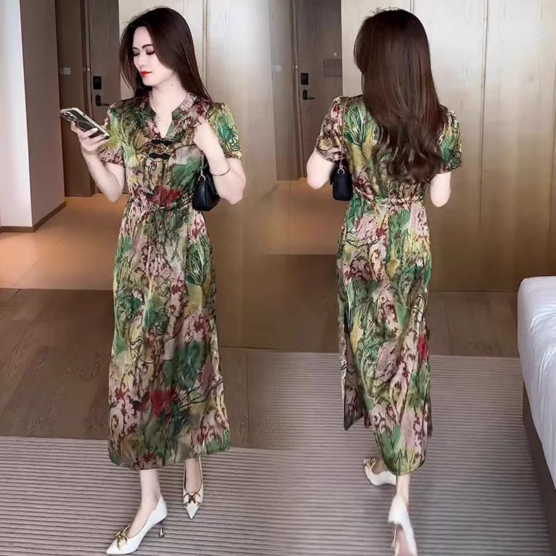 14834-Đầm suông cổ tàu eo thắt dây rút in họa tiết 3D ( lụa latin)_thumbnail_0