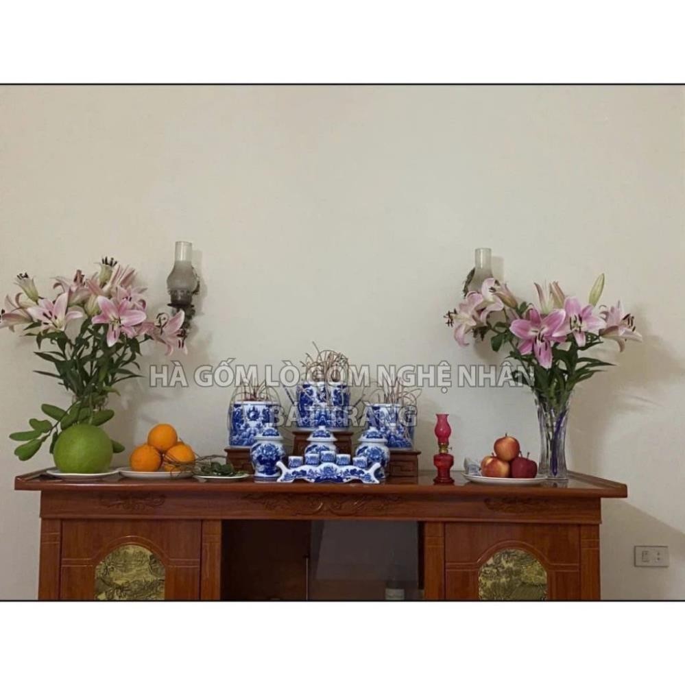 HG356 Đồ Thờ Cúng Bộ 28 món ban thờ 1M4 - 1M6 men lam nghệ nhân Bát Tràng chế tác TẶNG Thất Bảo, Tro Nếp_thumbnail_6