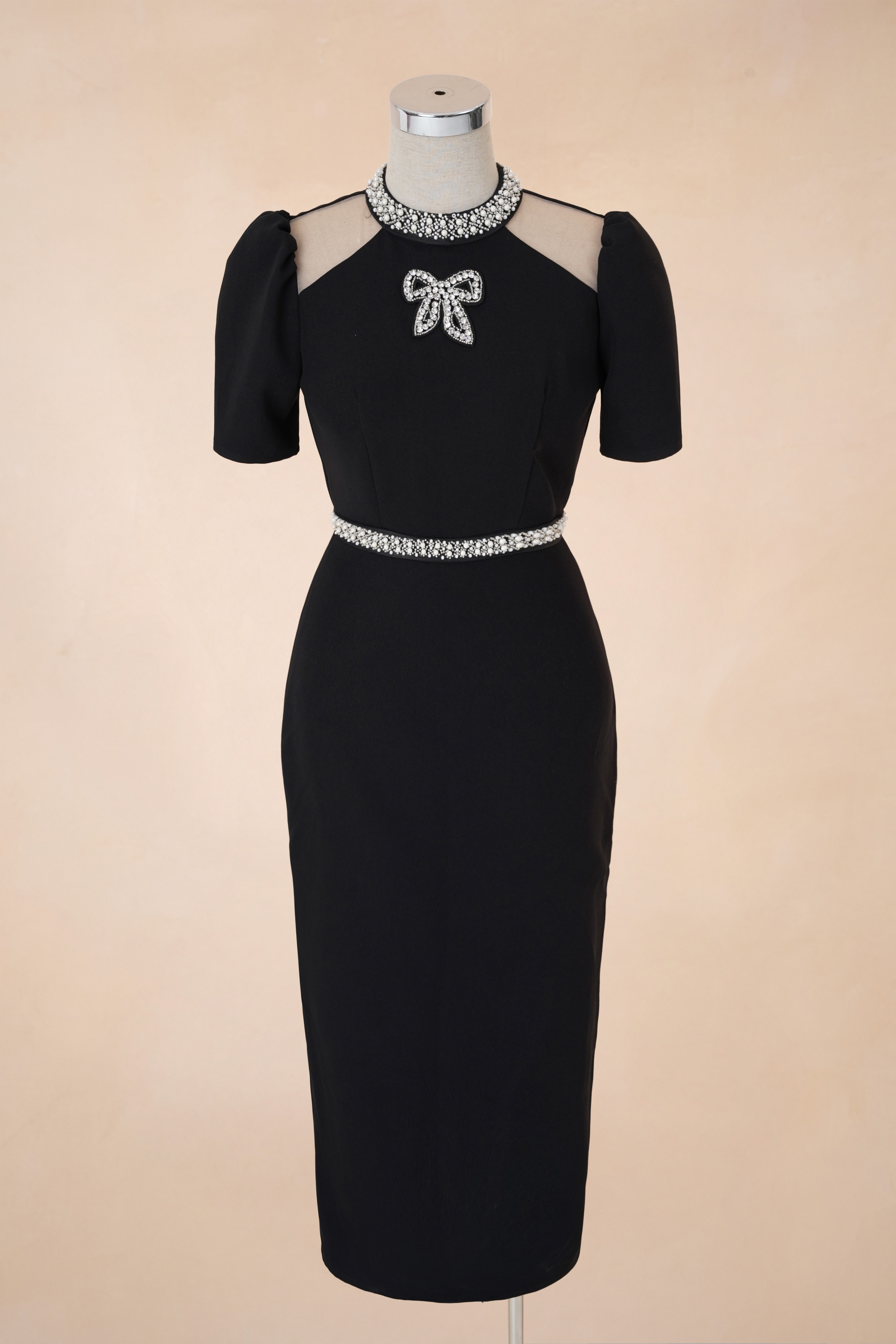 Đầm Suông Nơ Ngực Đính Cườm TB