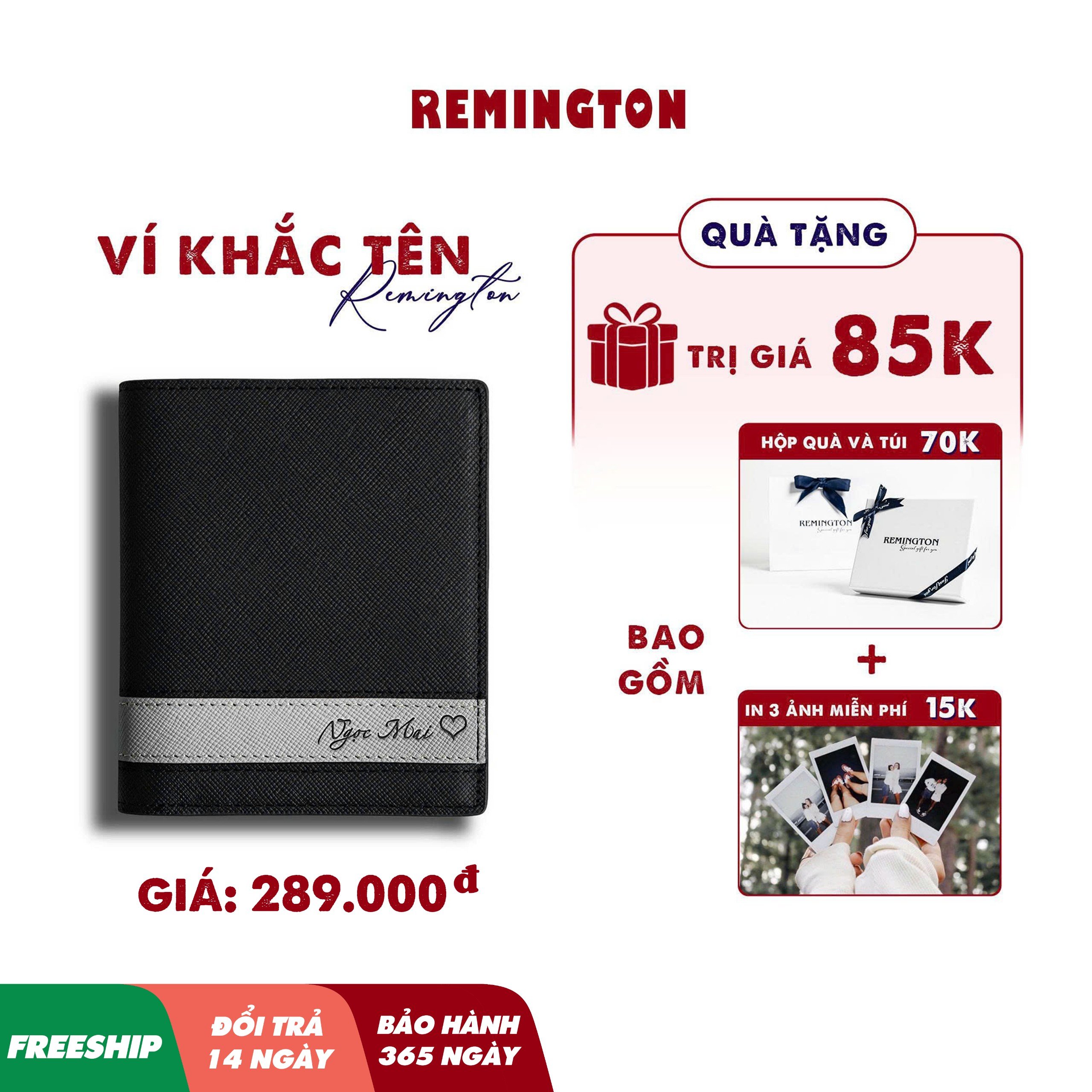 [ Fullbox đã gói quà ] Ví nam khắc tên theo yêu cầu Remington - Cosmos đứng fullbox miễn phí in 3 ảnh và tặng kèm hộp, túi giấy làm quà tặng