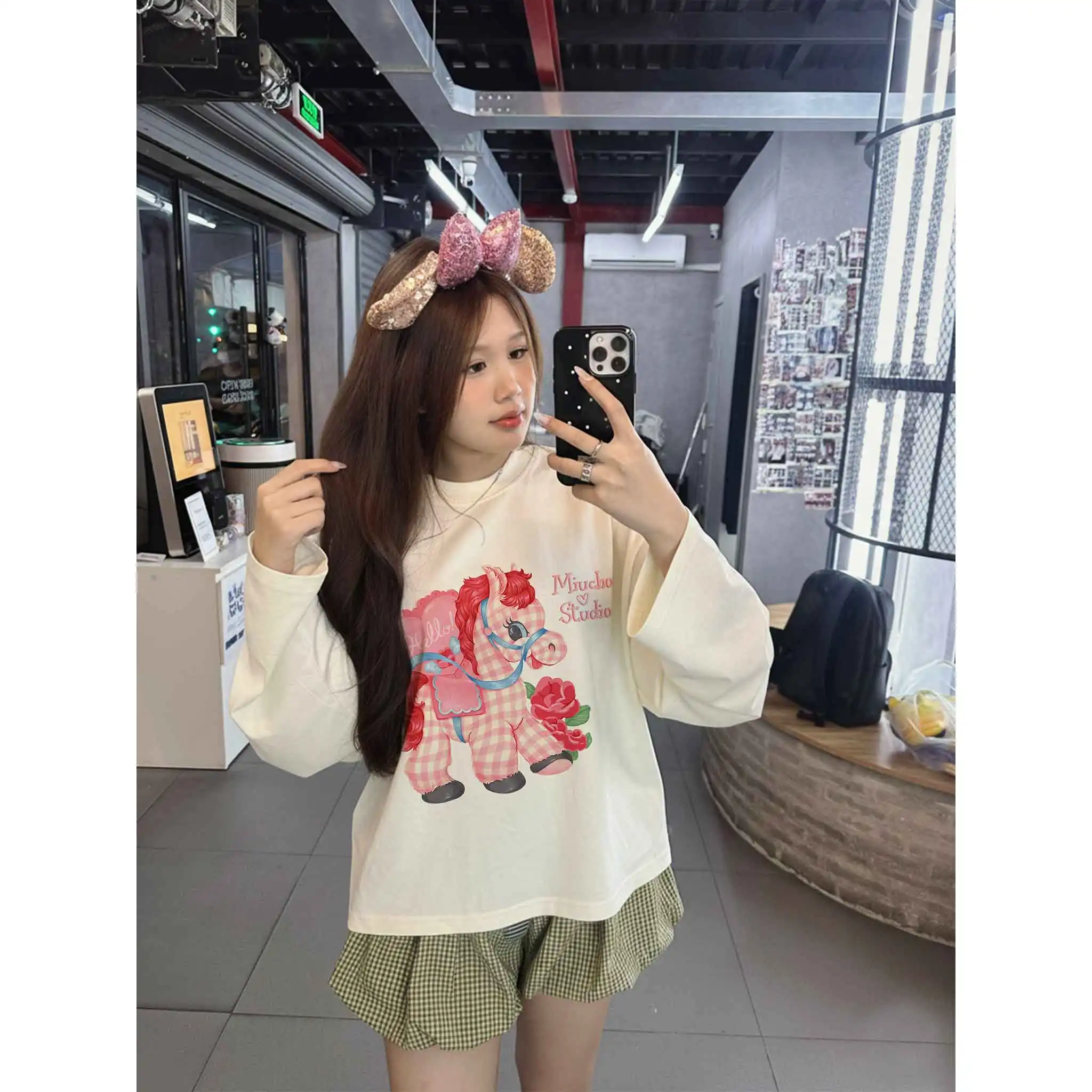 Áo thun nữ form boxy Miucho basic cotton thoáng mát thoải mái ngựa hồng in mix 2817_thumbnail_3