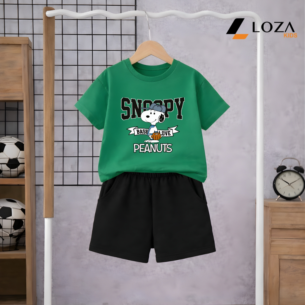 Set đồ bé trai Snoopy (gồm áo thun+quần đùi) chất liệu thun cotton - Đồ bộ trẻ em nam cân nặng từ 15-40kg- SB599_thumbnail_3