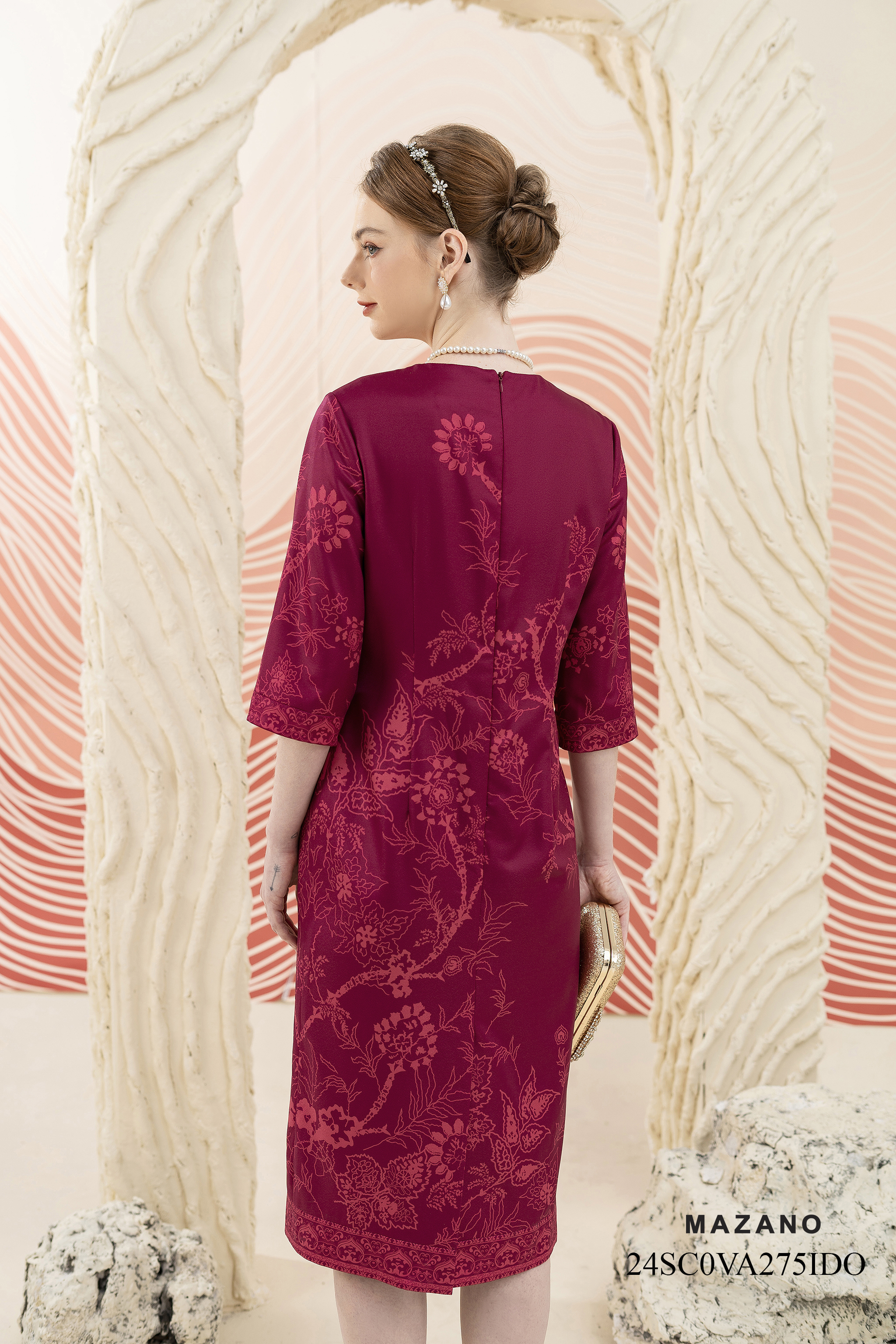 Váy Đầm suông Vải thô Hoạ tiết cách điệu Cổ tròn Tay lỡ Dài đến bắp chân_thumbnail_6