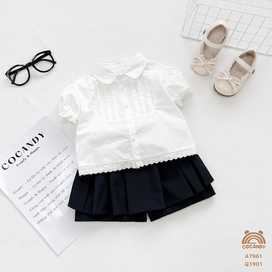 Quần váy ĐEN xếp ly bản to phối nơ_thumbnail_4