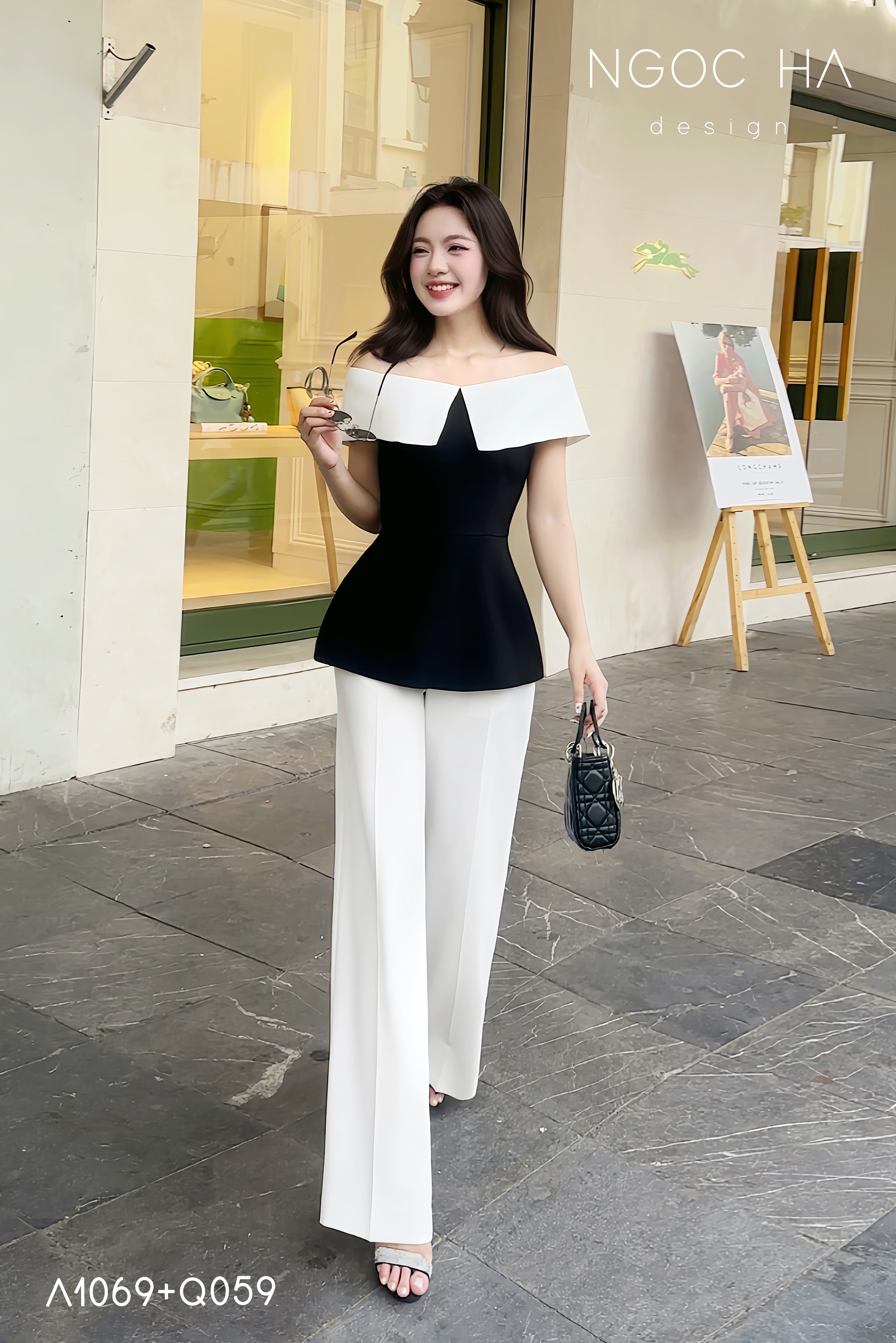 Miran Top_ Áo Peplum Trễ Vai Phối Trắng Đen A1069_thumbnail_2