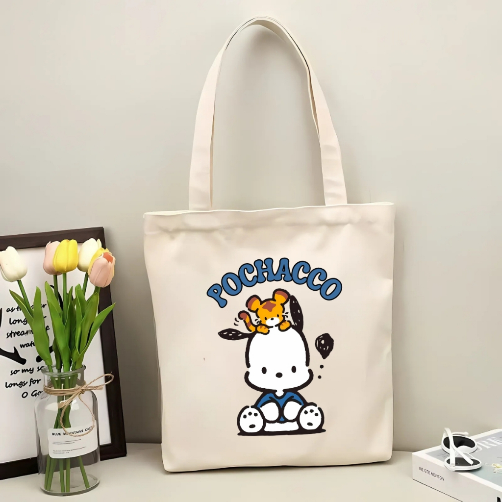 Túi tote vải canvas in hình chú chó POCHACCO, có khoá kéo và ngăn phụ bên trong - We Tee TOTE15_thumbnail_1