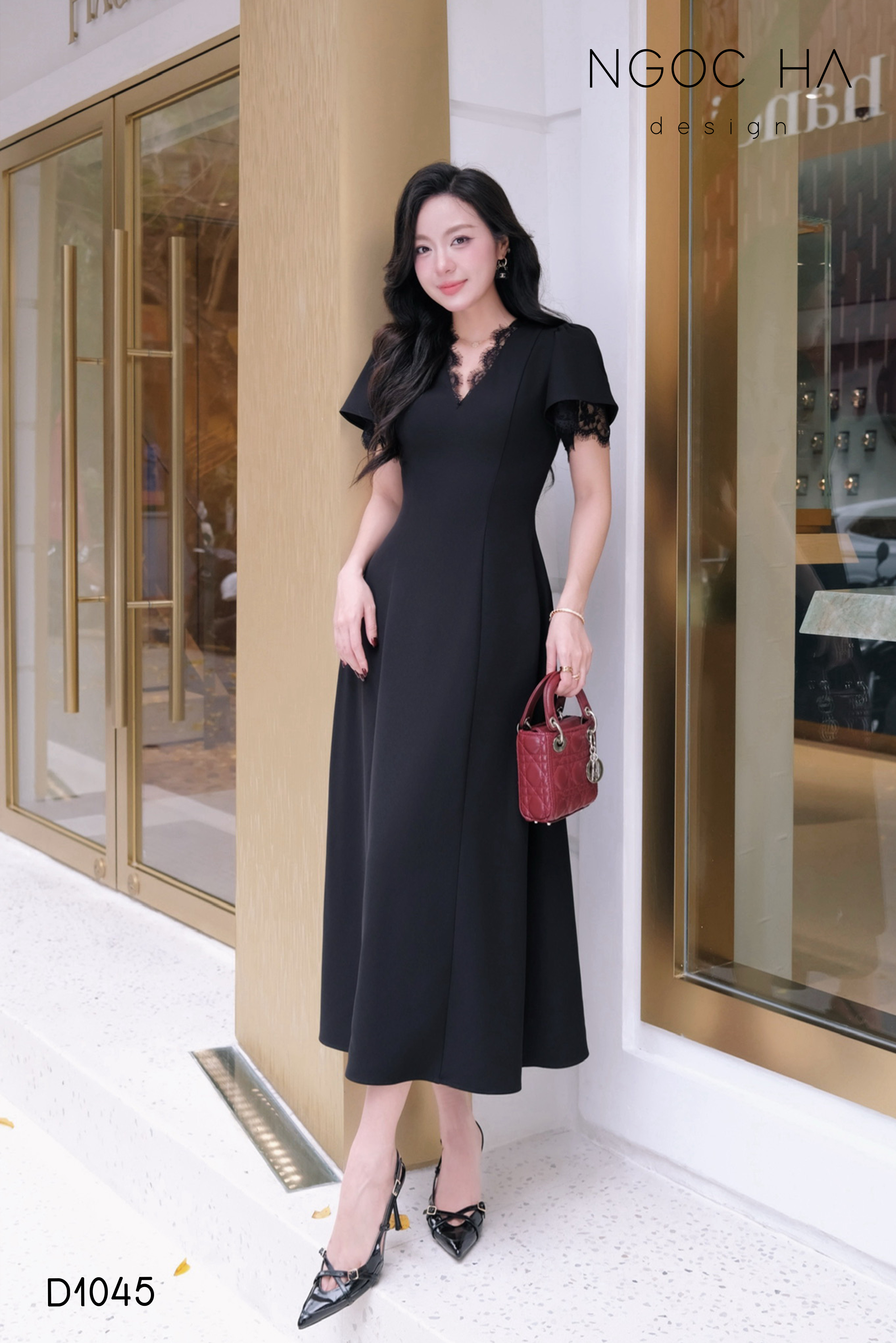 Mian Dress_ Đầm Đen Mix Cổ Ren D1045