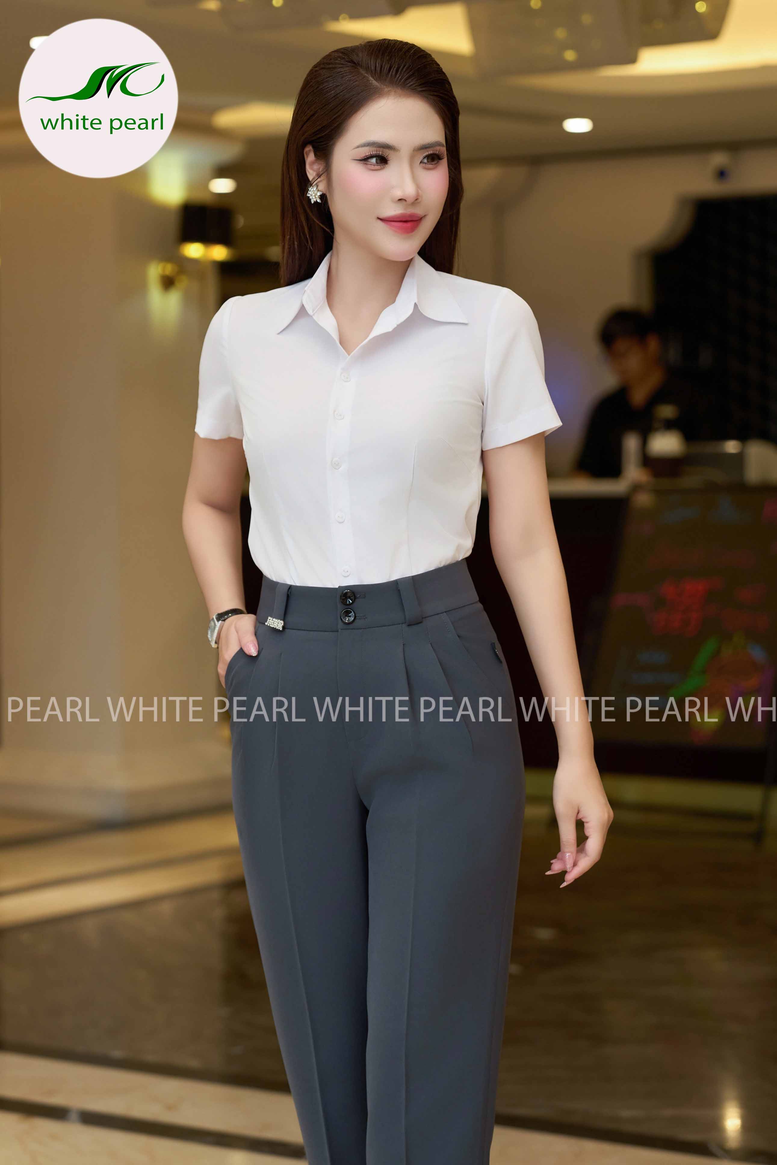 Áo sơ mi cổ đức thời trang công sở nữ cao cấp White Pearl_thumbnail_1