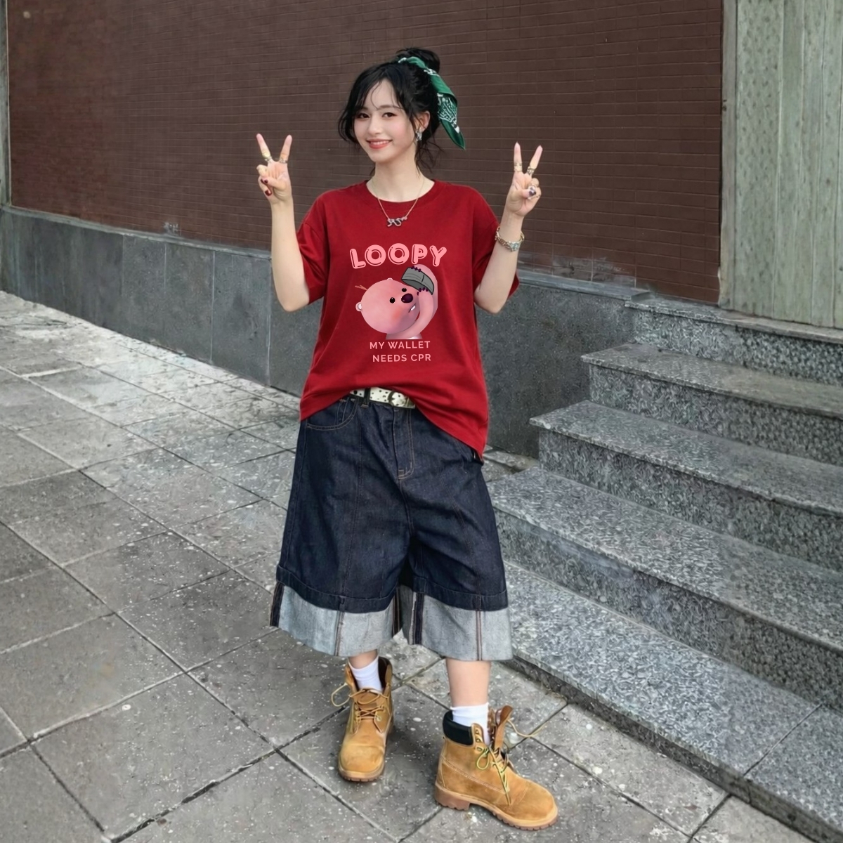 Áo thun unisex UX30-1131 hình LOOPY hồng dáng oversized local brand WETEE_thumbnail_5