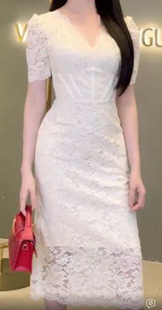 Đầm Suông Bút Chì Ren Hoa Cổ V_thumbnail_6