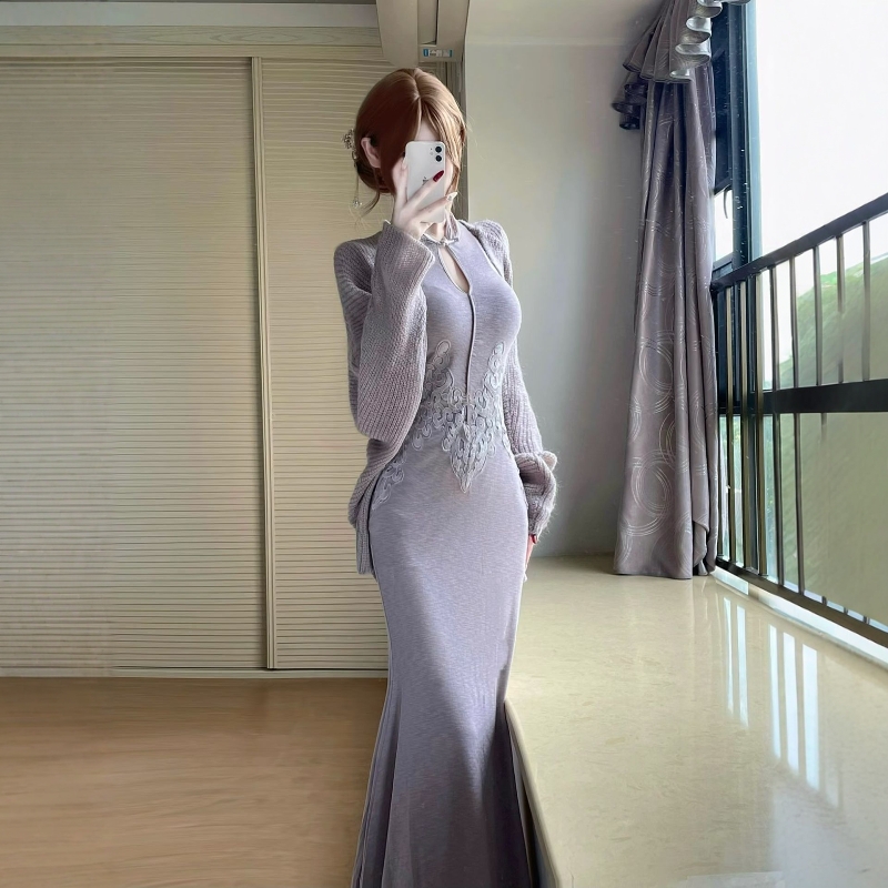 Set Đầm Dài Ôm & Áo Choàng Dệt Kim_thumbnail_4