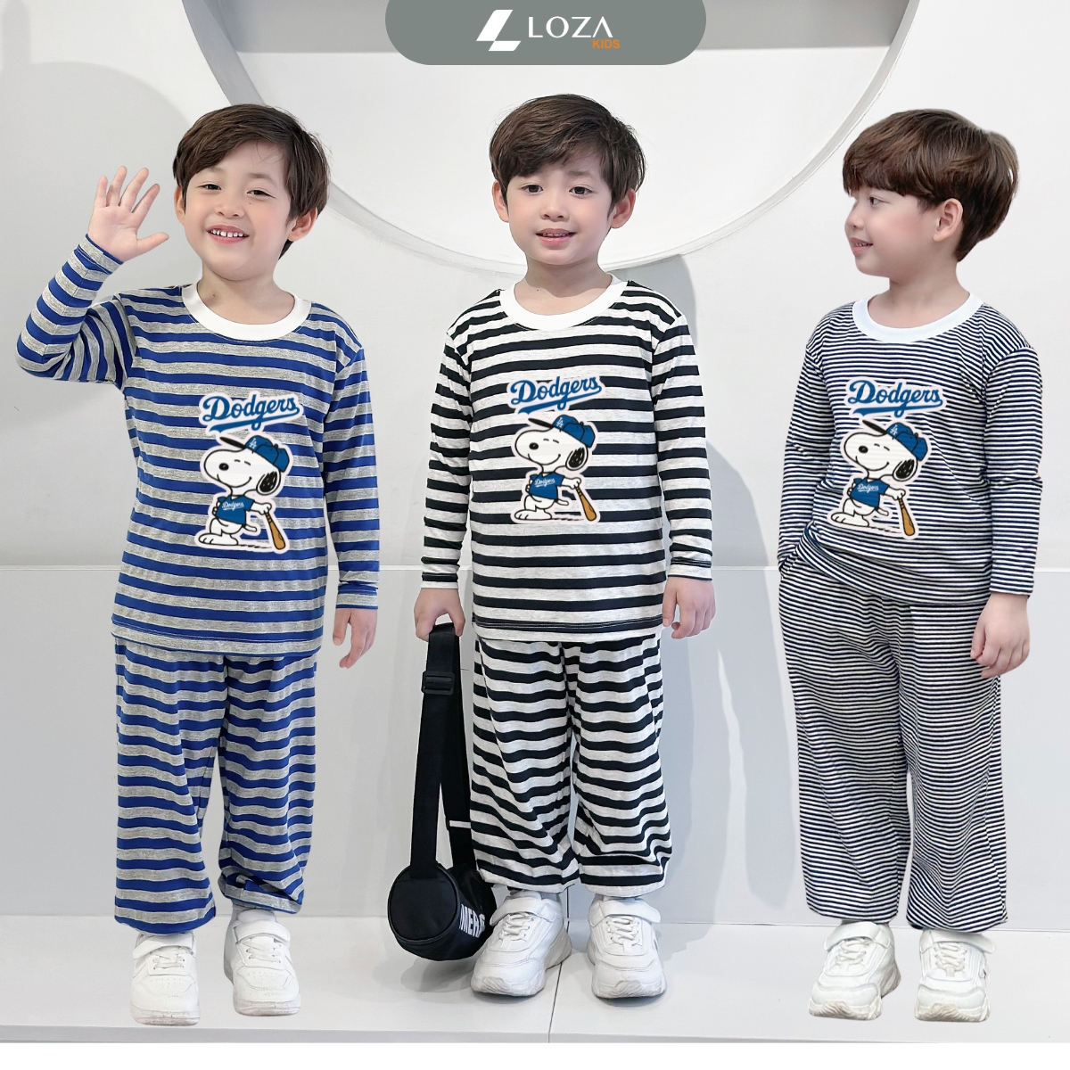 Bộ Thu - Đông kẻ bé trai in hình Snoopy - Loza TK549
