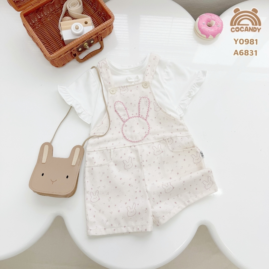 Yếm cộc BE họa tiết thỏ hồng