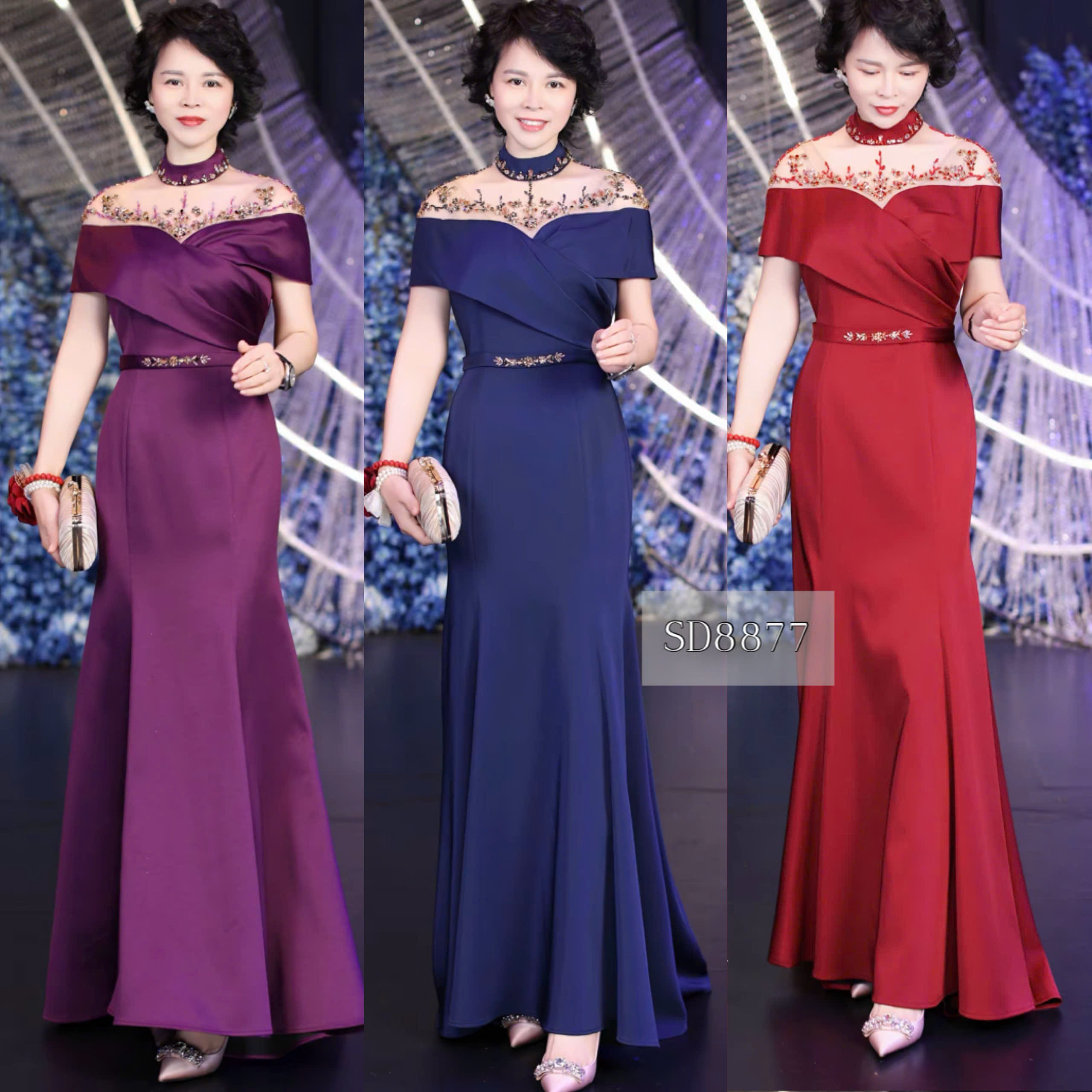 Đầm dự tiệc dạ hội cao cấp phối lưới đính đá cao cấp