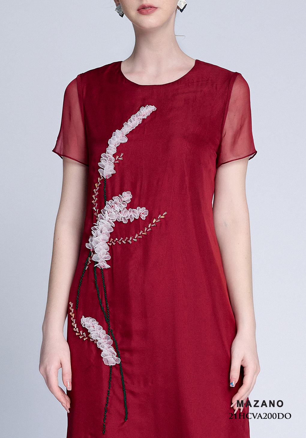 Đầm suông đỏ voan tơ đính hoa_thumbnail_4