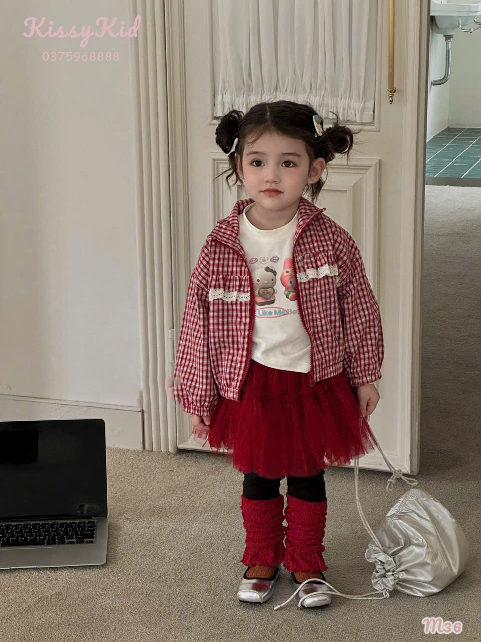 ( M36) Áo khoác đỏ kẻ caro Hey Mingxing