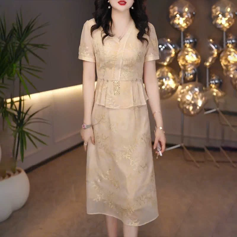 18268-Đầm voan thêu dáng peplum giả rời  cách điệu(  voan, lót)