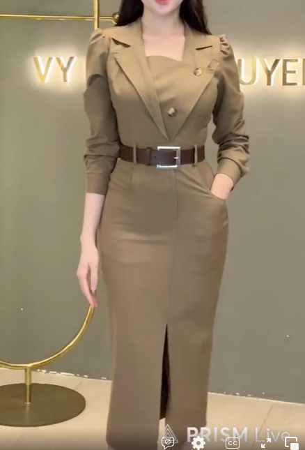 Đầm Bút Chì Cổ Vest Đai Eo