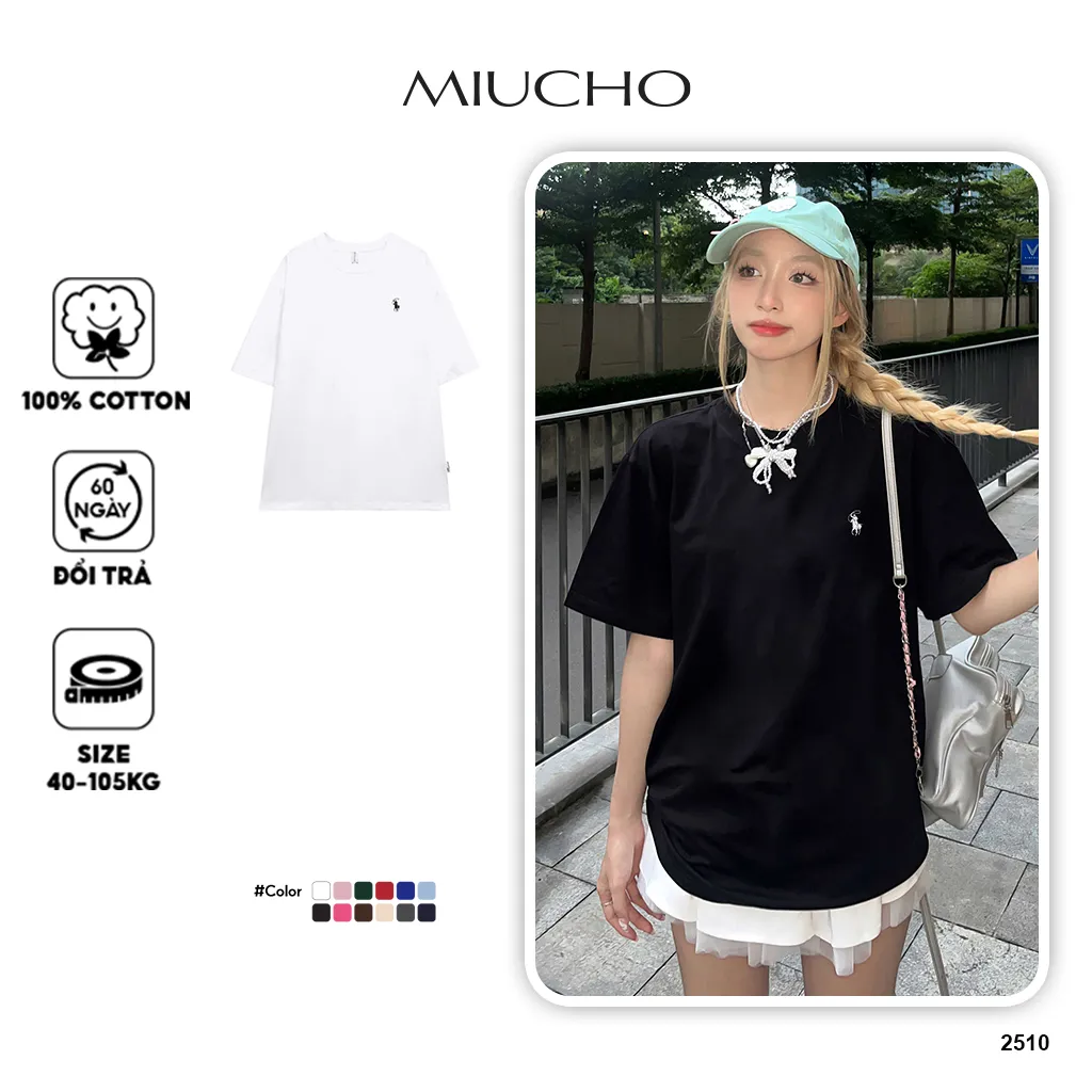 Áo thun form rộng basic nhiều màu 2510 Miucho vải cotton thoáng mát cổ tròn in artwork_thumbnail_1