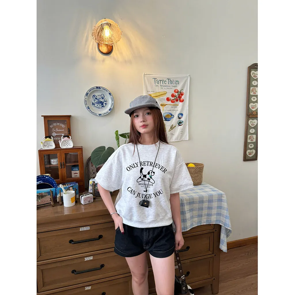 Áo sweater boxy tay ngắn phong cách Hàn Quốc 2597 Miucho vải nỉ 2 da thoáng mát cổ tròn in mix_thumbnail_3