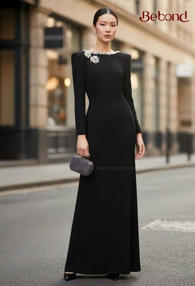 Đầm đen liền dài tay DAMIAN màu ĐEN