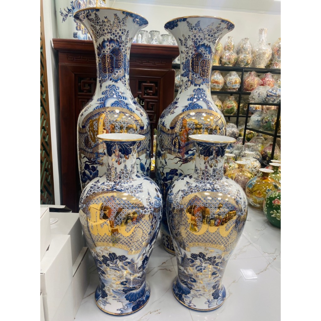 1m95 - 2m2 Đồ Thờ Cúng Men Lam Vẽ Kỹ Vàng 24k Ban -Lò Gốm Nghệ Nhân Chế Tác Bát Tràng Cao Cấp_thumbnail_7