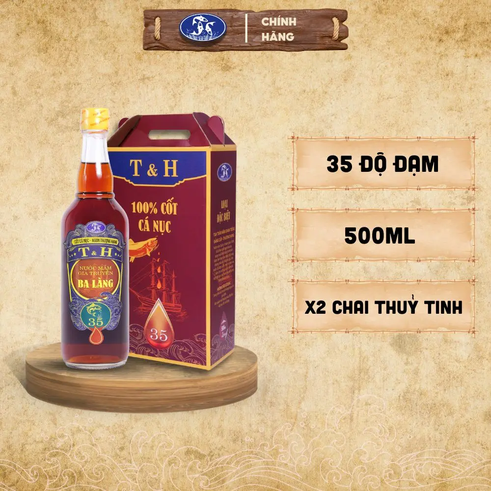 Hộp 2 Chai 500ml Nước mắm Ba Làng T&H Cốt Cá Nục