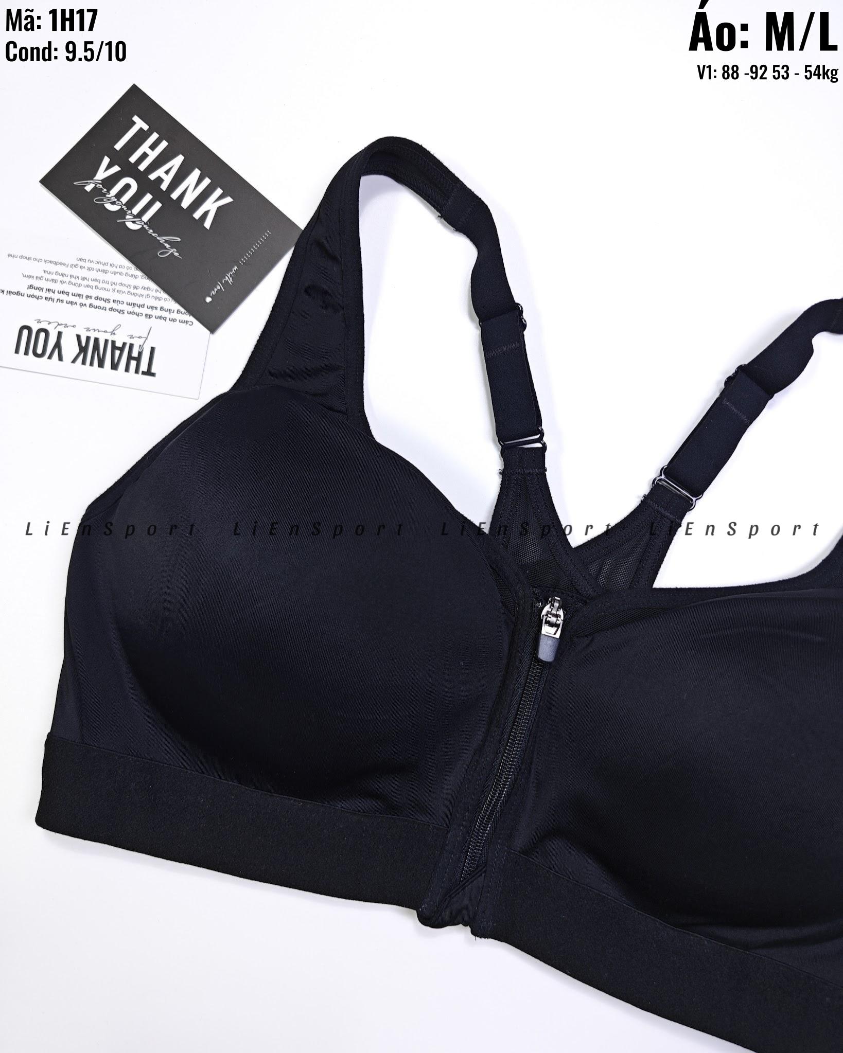Áo bra thể thao Nữ Size M L Đen Auth 2nd Khóa kéo trước Dây vai bản to Đai chân ngực co giãn Vải thoáng khí thấm hút mồ hôi Nâng đỡ tốt Phù hợp gym yoga chạy bộ Mã:1H17