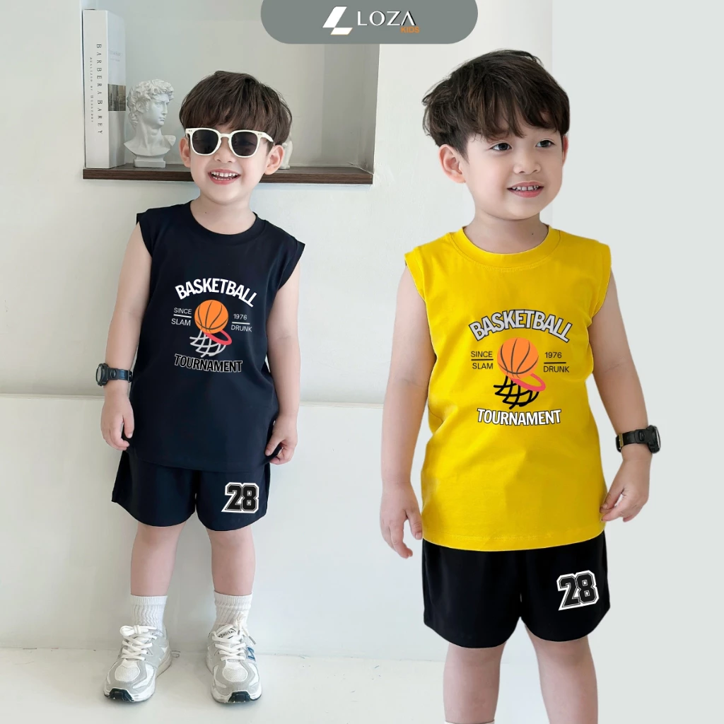 Bộ ba lỗ bé trai in hình bóng rổ - Loza Kids BL346