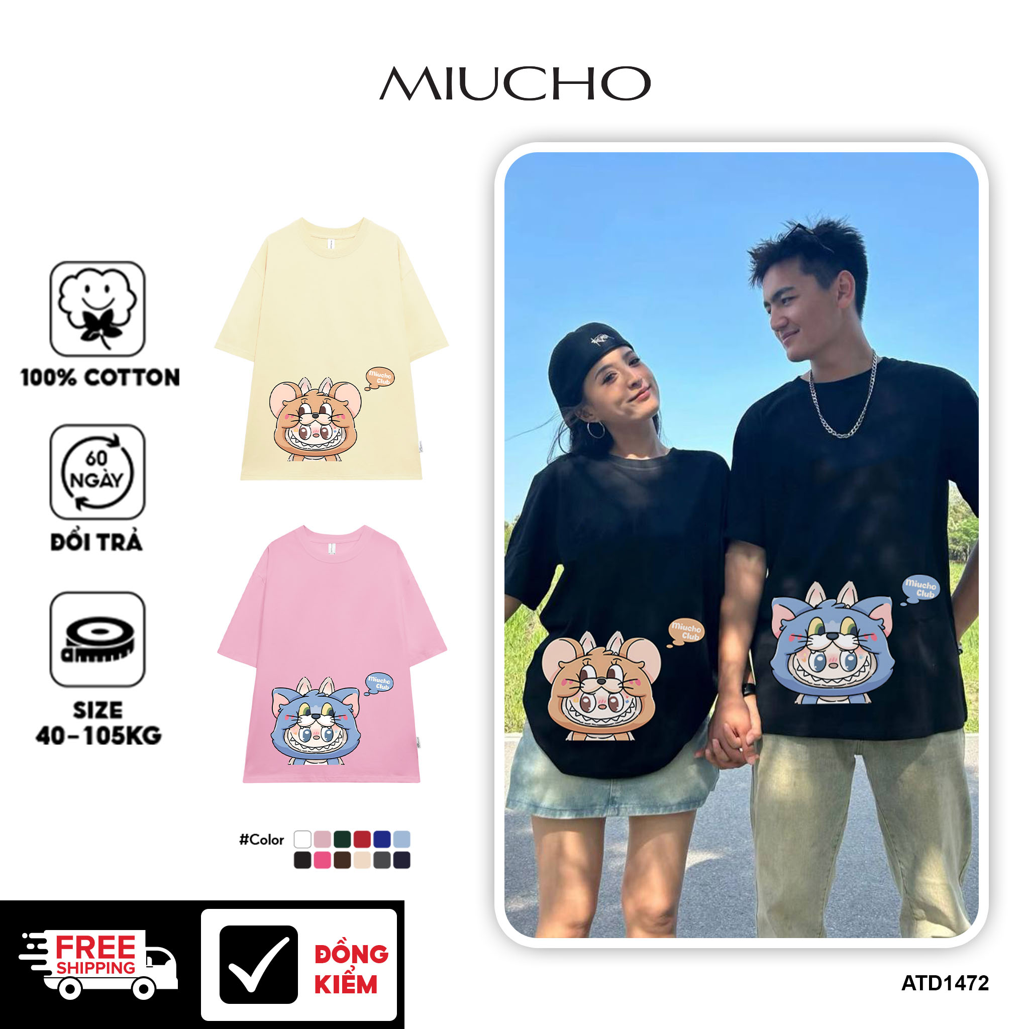 Áo thun cặp đôi couple labubu Tom and Jery đáng yêu ATD1472 Miucho vải cotton cổ tròn in mix