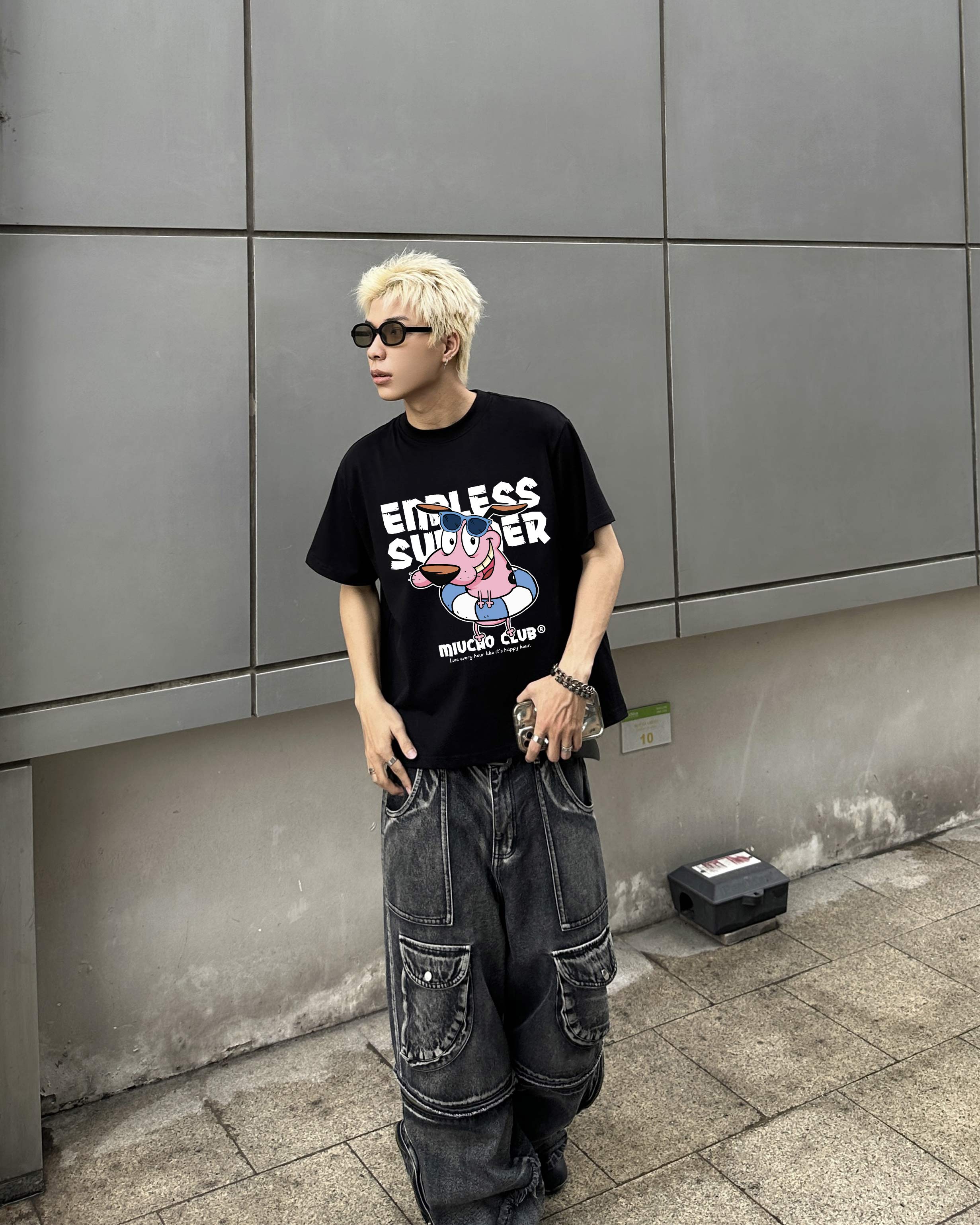 Áo phông form boxy in hoạt hình dễ thương 2359 Miucho Club cổ tròn vải cotton 2 chiều cao cấp in mix_thumbnail_2