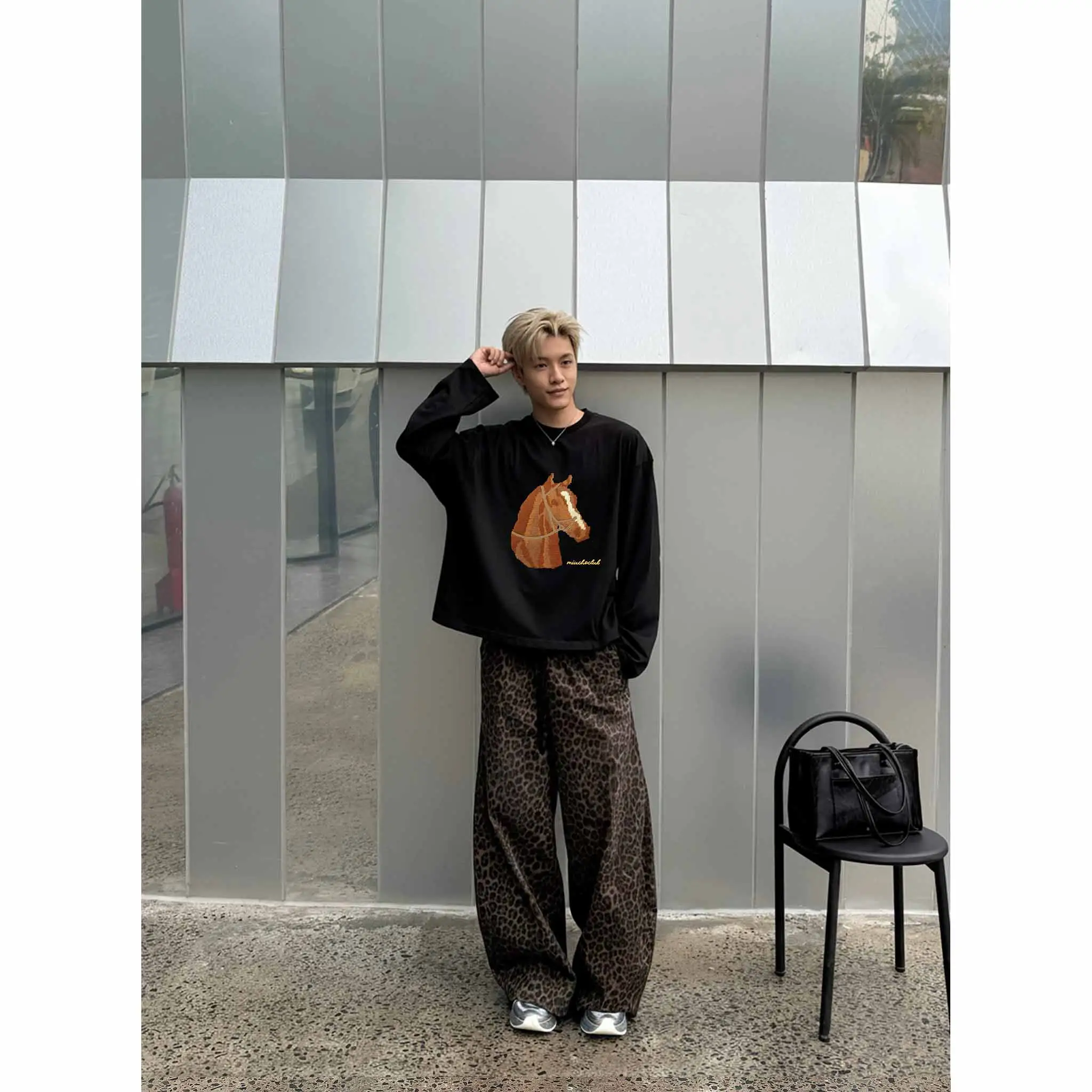 Áo thun tay dài form boxy Miucho Club vải cotton thoáng mát dày dặn dễ phối hình ngựa in mix 2786_thumbnail_3