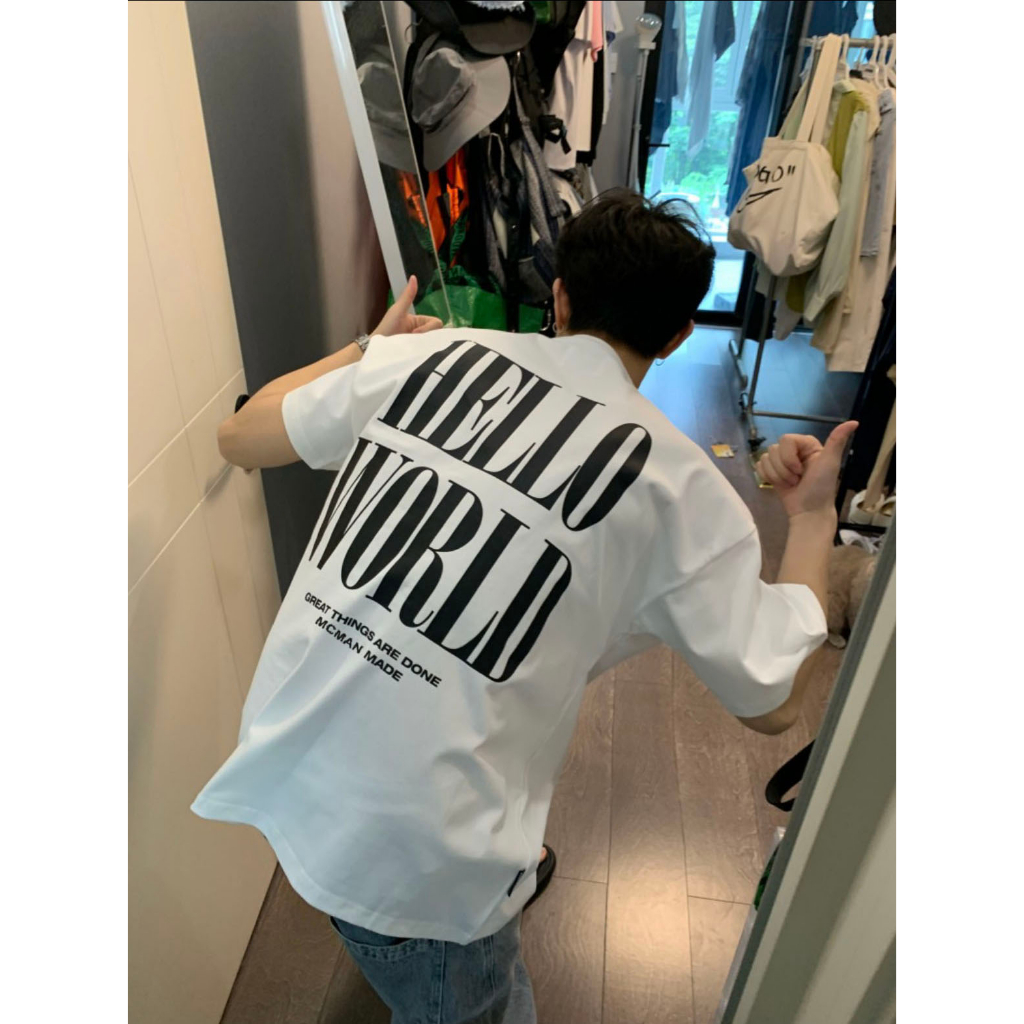 Áo thun nam form rộng ATD93 tay ngắn kiểu hàn quốc unisex vải cotton ATD93 Miucho Man in Typography_thumbnail_4