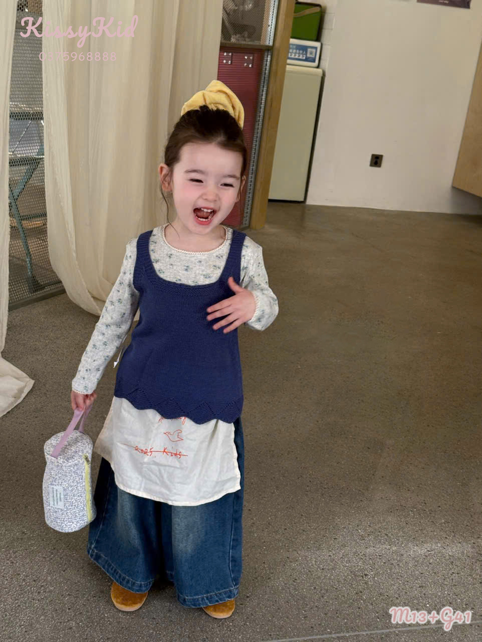 (M13) Áo gile len mỏng màu xanh than Opao